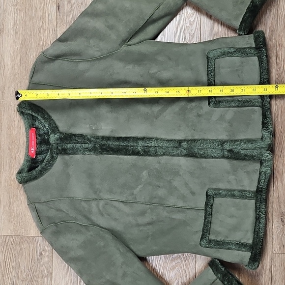 Anne Klein Moss Green Plush Faux Suede & Faux Fur Lined Jacket Coat - Picture 14 of 16